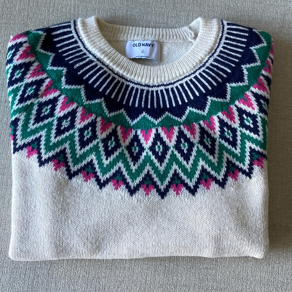 2/$20* Cream colored Sweater with Colorful Pattern, Old Navy size S. EUC